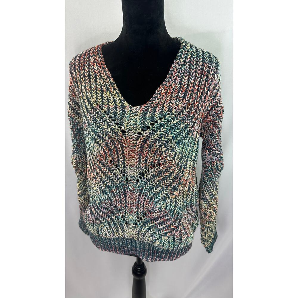 Women’s Anthropologie Rainbow Chunky V Neck Long Sleeve Sweater, Size XS